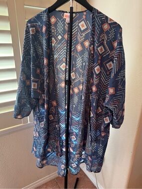 LuLaRoe Navy Geometric Open-Front Kimono Jacket